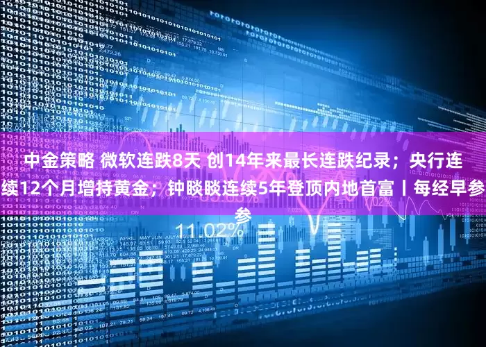 中金策略 微软连跌8天 创14年来最长连跌纪录；央行连续12个月增持黄金；钟睒睒连续5年登顶内地首富丨每经早参